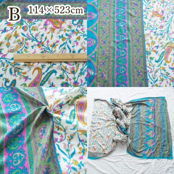 1点もの アンティークサリーたっぷり約5m ヴィンテージシルクスカーフ インド生地 シルク布ストール 民族衣装ドレス パーティー衣装営業日即日発送 <送料無料>