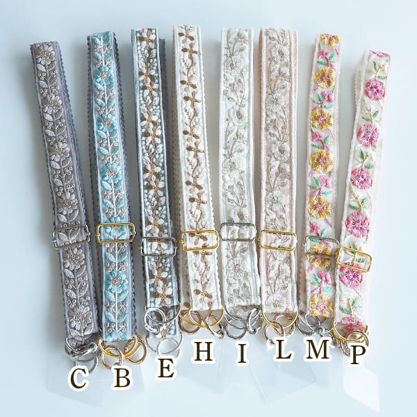 日本製 スマホショルダーストラップ 3cmから4cm幅 サイズ調整楽ちん インド刺繍リボン裏地付きハンドストラップ カメラストラップ ギターストラップ 持ち手 サコッシュ紐 営業日即日発送 <送料無料>【※卸対象外製品】