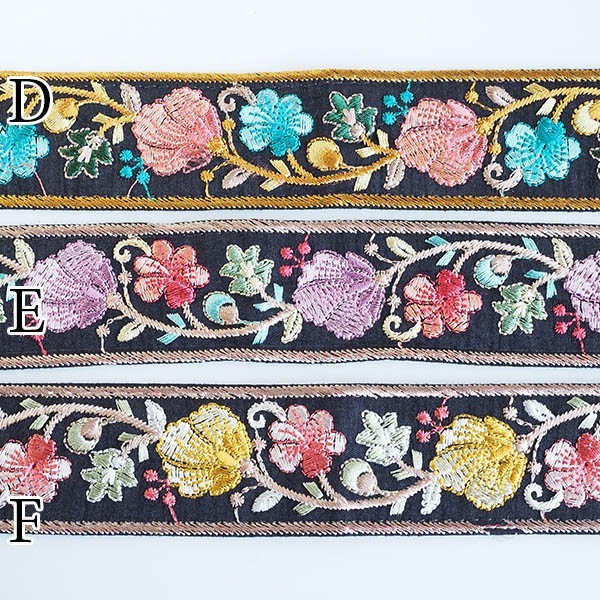 3.5cm幅 和柄風デザイン 厚手ボタニカル花柄インド刺繍リボン 手芸用テープ ハンドメイドショルダーストラップ作り 営業日即日発送 