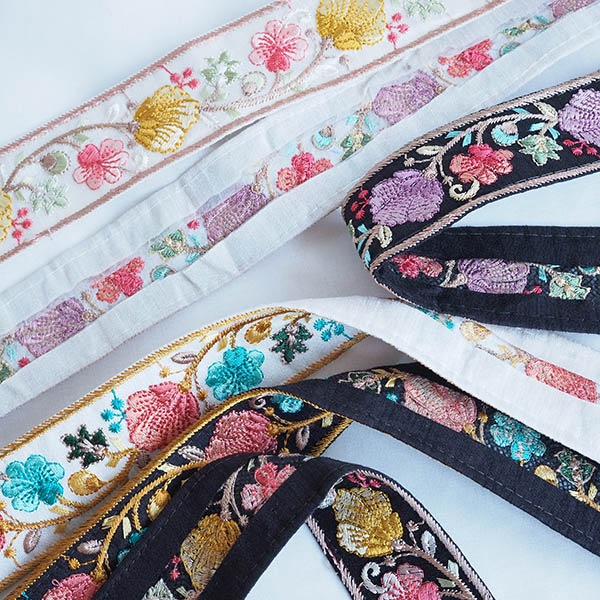 3.5cm幅 和柄風デザイン 厚手ボタニカル花柄インド刺繍リボン 手芸用テープ ハンドメイドショルダーストラップ作り 営業日即日発送 