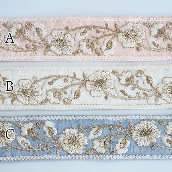 4cm幅 淡色パステルカラー 桃の花ペールカラー シルク風インド花柄リボンショルダーストラップ作り 営業日即日発送