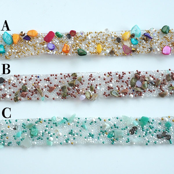 1.5cm幅 ビーズ付きインテリア装飾用リボン カラフルストーンデコパーツ ビーズDIYテープ 装飾パーツ 卓上フォトフレームデコレーション 営業日即日発送 