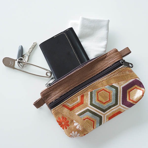 1点ものアンティーク帯 バッファローレザー 選べるチェーン付き サコッシュポーチ お財布 ポシェット 営業日即日発送 <送料無料>【※卸対象外製品】