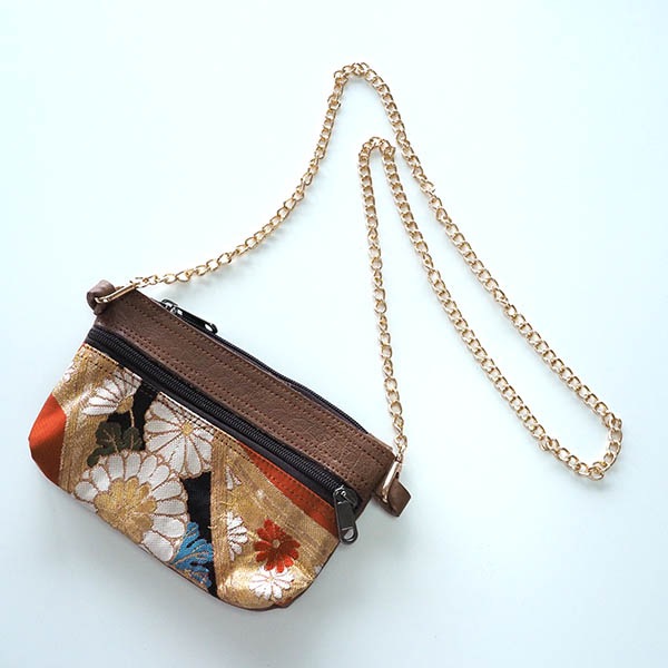 1点ものアンティーク帯 バッファローレザー 選べるチェーン付き サコッシュポーチ お財布 ポシェット 営業日即日発送 <送料無料>【※卸対象外製品】