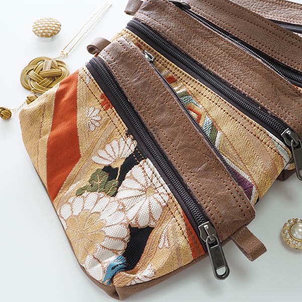 1点ものアンティーク帯 バッファローレザー 選べるチェーン付き サコッシュポーチ お財布 ポシェット 営業日即日発送 <送料無料>【※卸対象外製品】