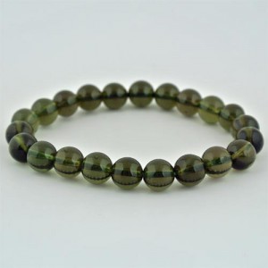 ♪ブレスレット♡モルダバイト多面カット チェコ産モルダバイト丸玉ブレスレット8mm 鑑別書付｜マライカ