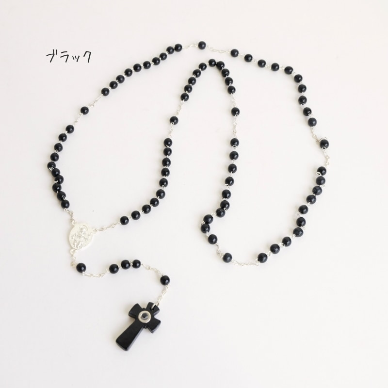 ロザマリア　ビーズネックレス Barzel 18K 金メッキ 聖母マリア ロザリオ ビーズ クロス ネックレス