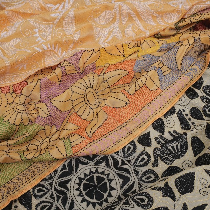 シルクノクシカタショール　カンタ刺繍