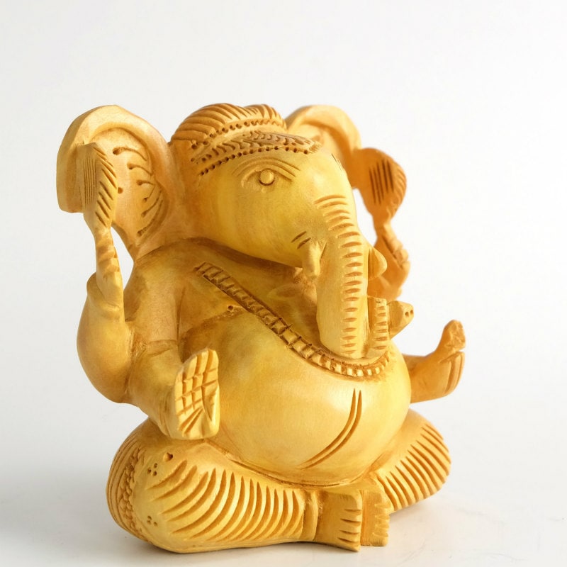 木彫り　ガネーシャ　高さ6インチ（約15.2㎝） 木彫りガネーシャ神像 | ガネーシャ神と開運グッズ