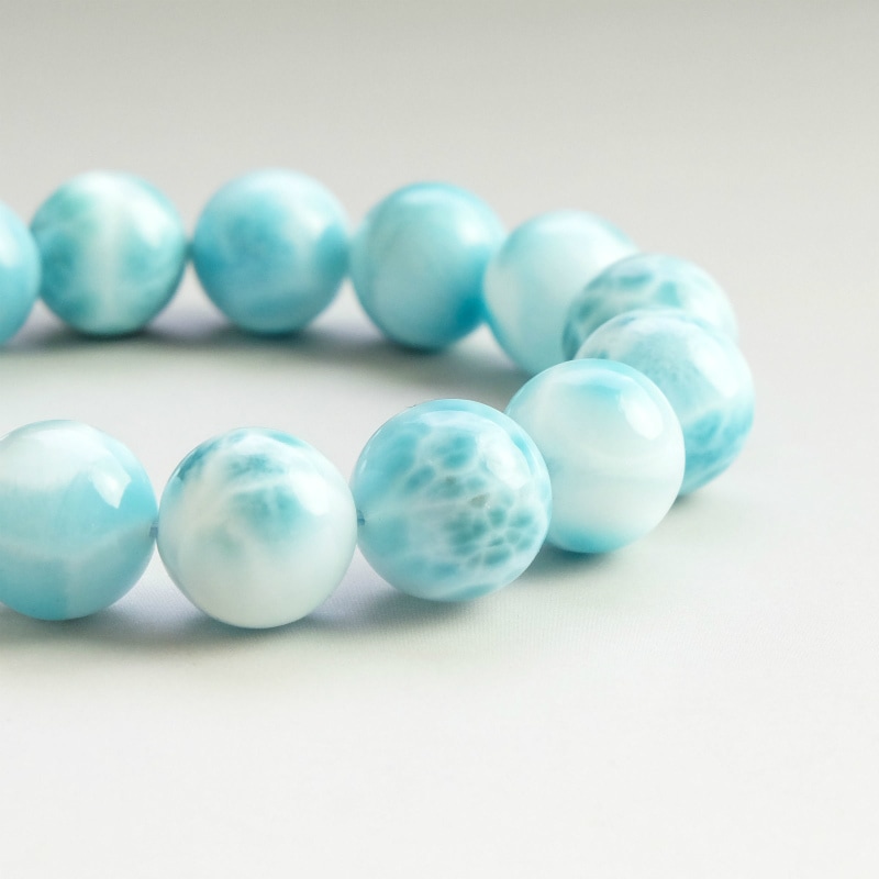 上質大玉ラリマー丸玉ブレスレット （鑑別書付） 14mm｜マライカ公式通販