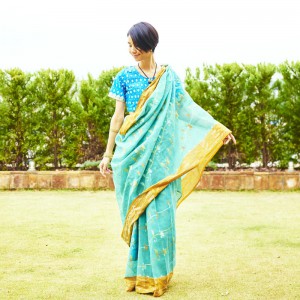 サリー 簡単着用 ワンタッチ Fabindia グリーン系 サリー 簡単着用 ワンタッチ Fabindia グリーン系