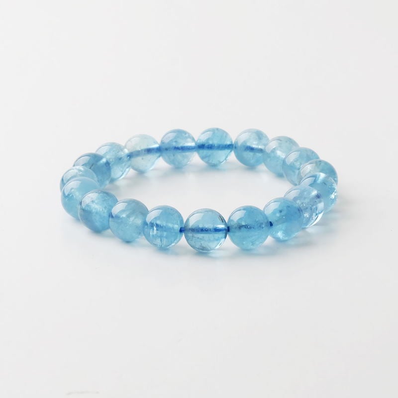高品質　タンザニア産アクアマリン丸玉ブレスレット 10mm