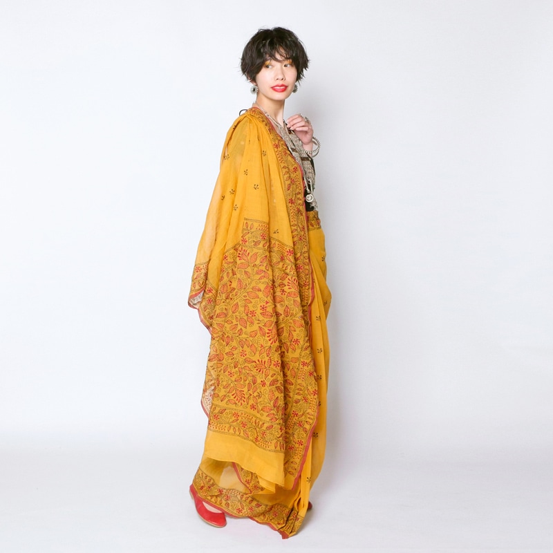 超希少　インド　カンタ刺繍サリー　BL インド カンタ刺繍サリー