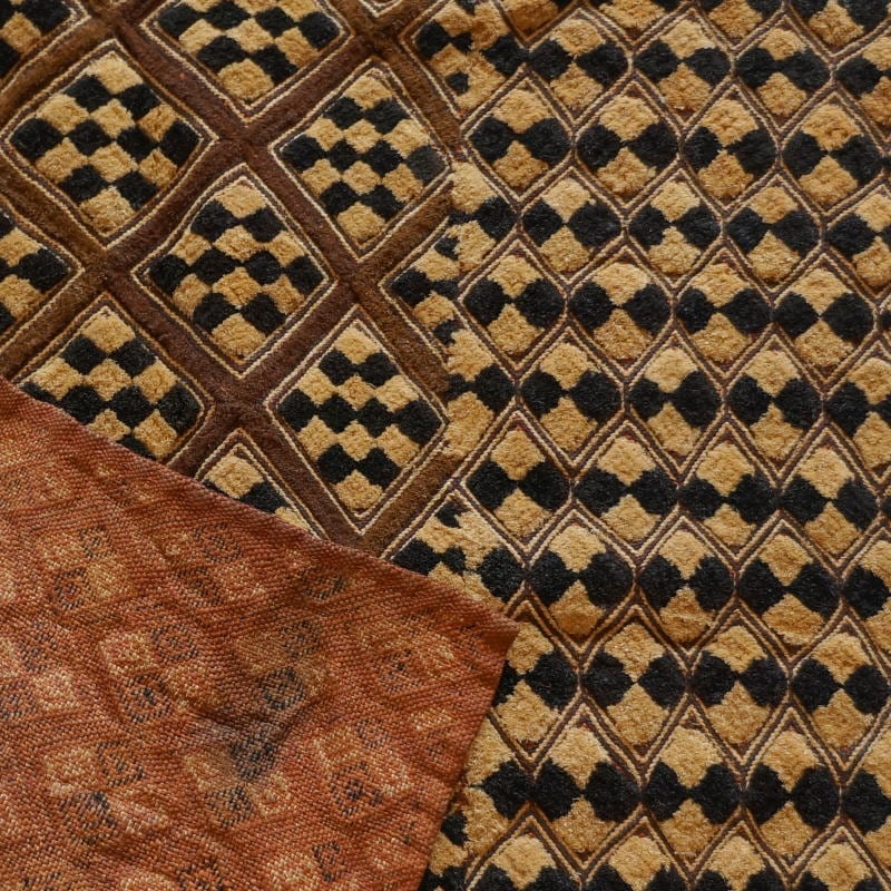 クバ王国のショワ族による草ビロード アフリカ ラグ