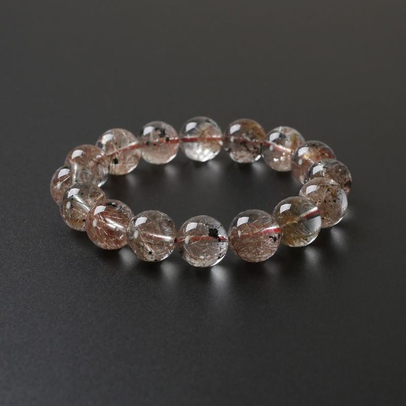 天然水晶　13mm珠ブレスレット クリノクロア入り針水晶丸玉ブレスレット 13mm｜マライカ公式通販