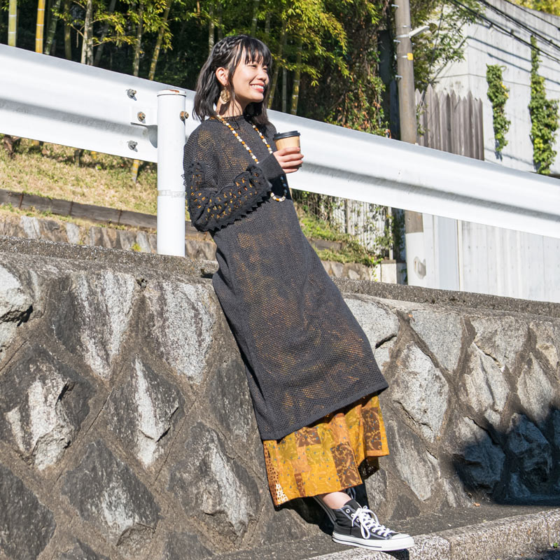 30%OFF　コットンレースニットメッシュブラウス