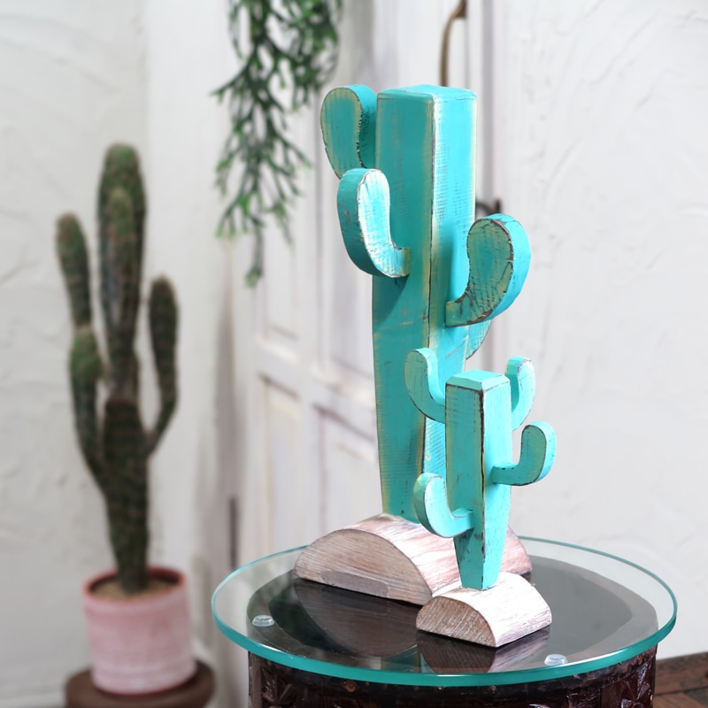NEW カモメとサボテンの可愛い木彫りオブジェ