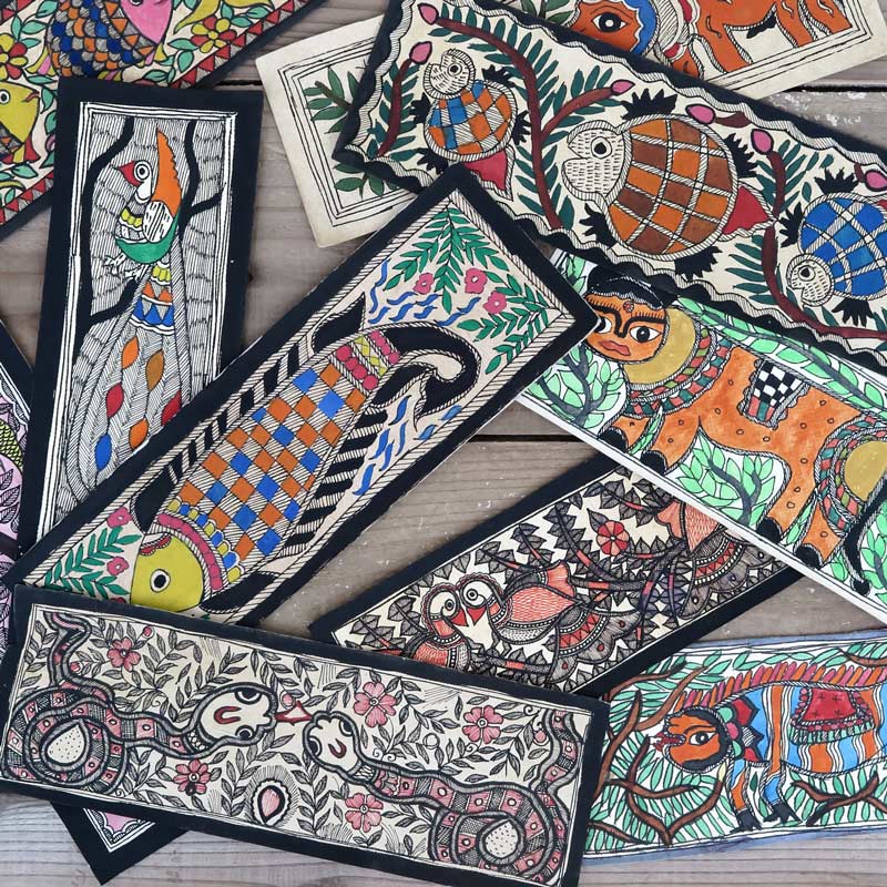 マドゥバニ（ミティラー）ペイント ＜アニマル＞ 9.5cm×28cm