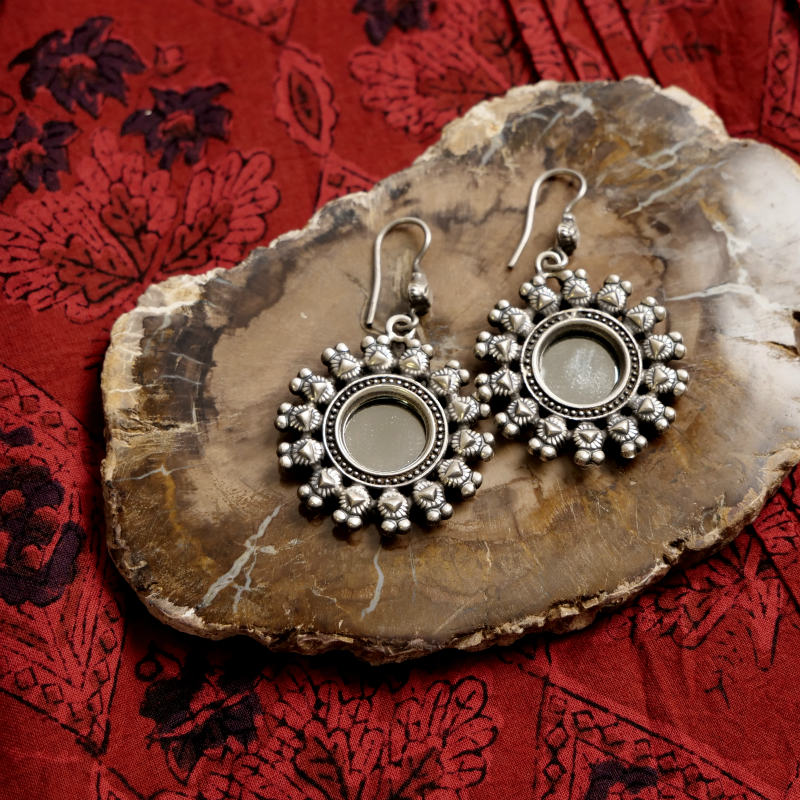 ジャイプールシルバーミラーピアス　【メール便可】