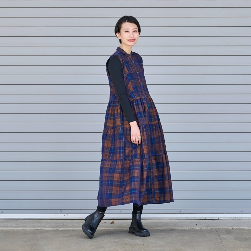 前後で着回し可能♪コーデュロイジャケット+ノースリーブワンピ  