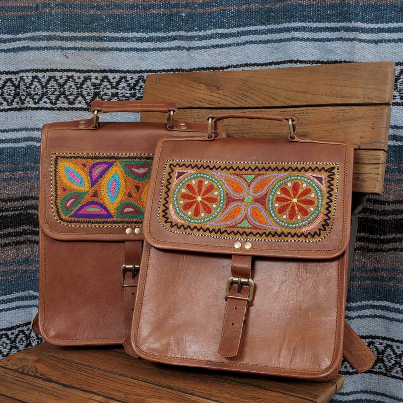 ラジャスタン刺繍レザーフラップリュック｜マライカ公式通販