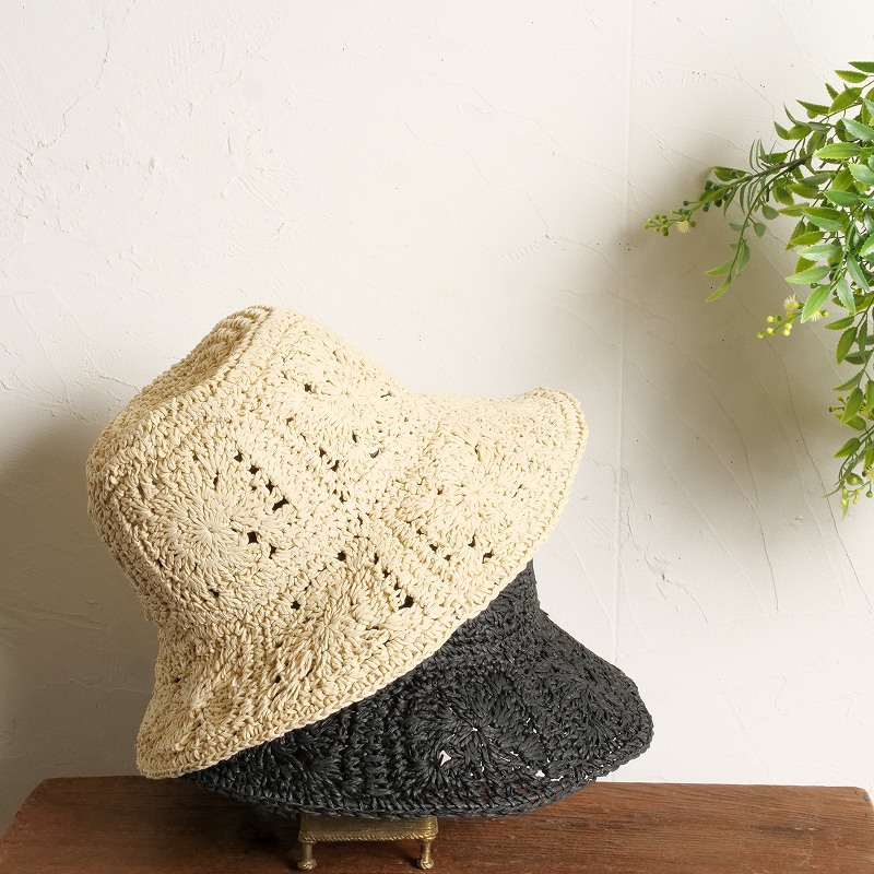 花柄細編みハット