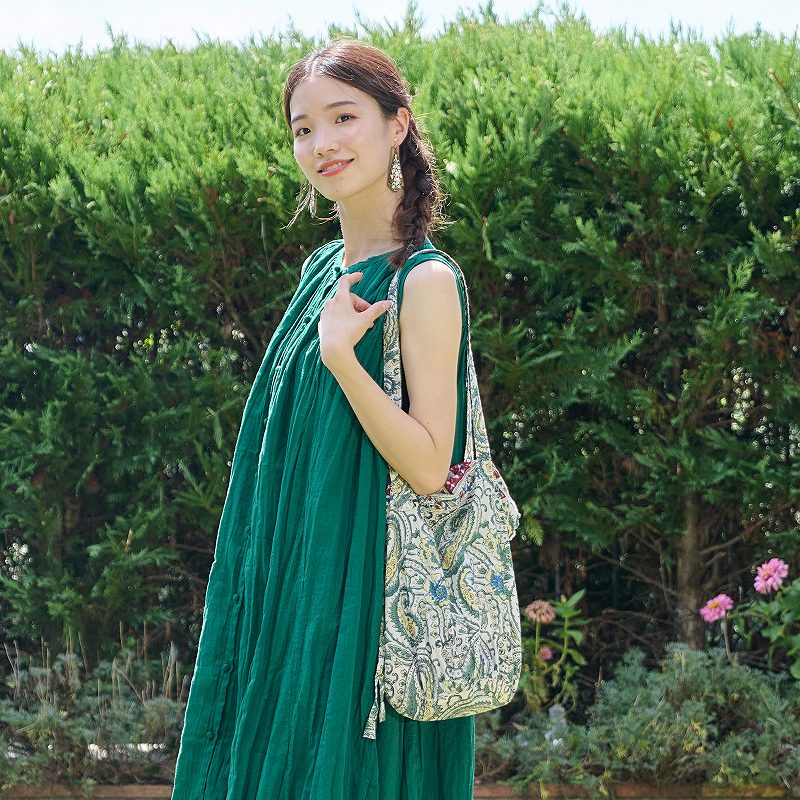 ブロックプリント 巾着トート 丸底タイプ【メール便可】｜マライカ公式通販