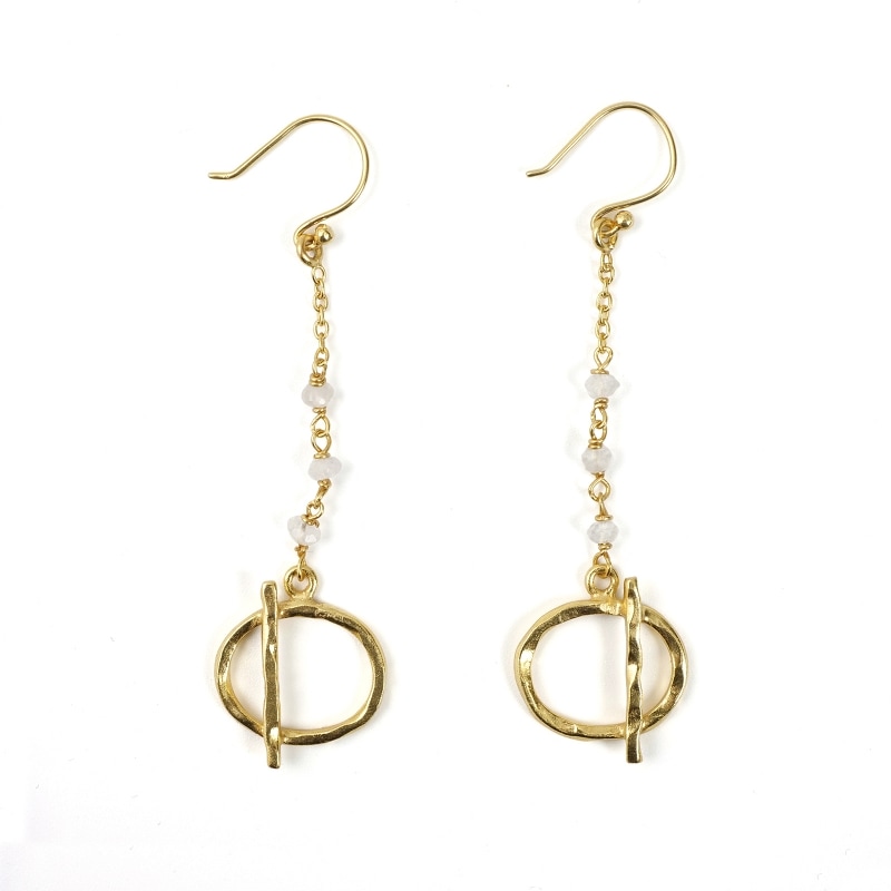 レインボームーンストーン3連ピアス【メール便可】