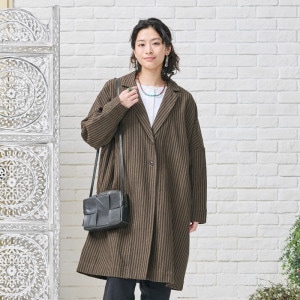 美品✨️ルードギャラリー 13AW ウールチェスターコート マルチストライプ 2 小さいサイズ】ウールモッサ ロングチェスターコート(チェスター
