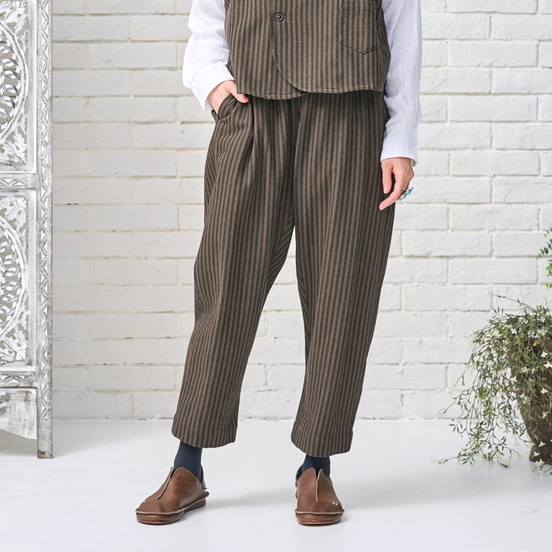 30%OFF　コットンストライプテーパードパンツ