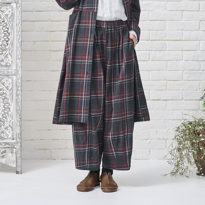30%OFF　コットンチェックス裾タックパンツ