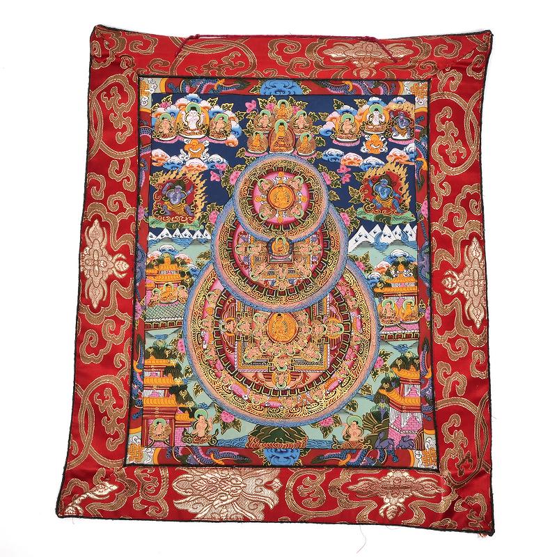 ③ 中国 仏教美術 古玩 曼荼羅 タンカ 手彩色 レザー タンカ 曼荼羅 正方形 32cm×32cm｜マライカ公式通販