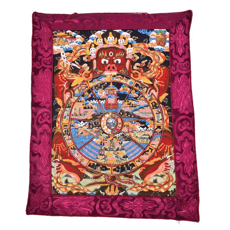 ③ 中国 仏教美術 古玩 曼荼羅 タンカ 手彩色 レザー タンカ 曼荼羅 長方形 44cm×34cm｜マライカ公式通販