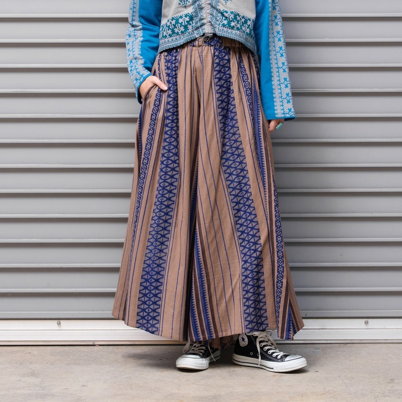 コットン幾何ストライププリントワイドパンツ　【メール便可】