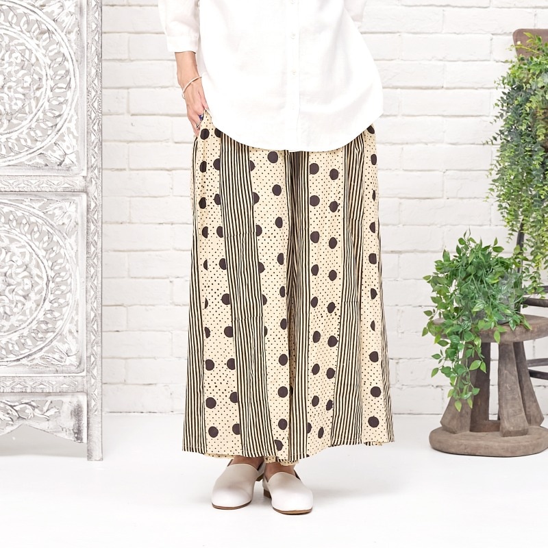 【極美品】トゥモローランド MACPHEE コットンパンツ ストライプ ワイド セール】 コットンシルクストライプ イージーセミワイドパンツ