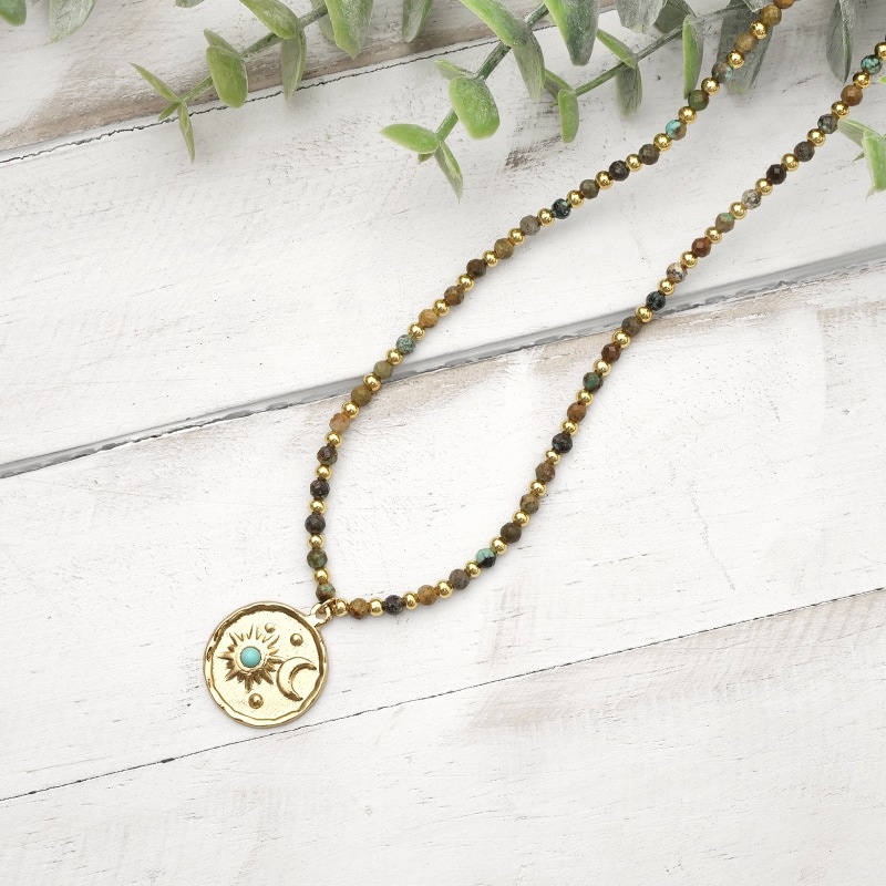 太陽と月のビーズネックレス【メール便可】