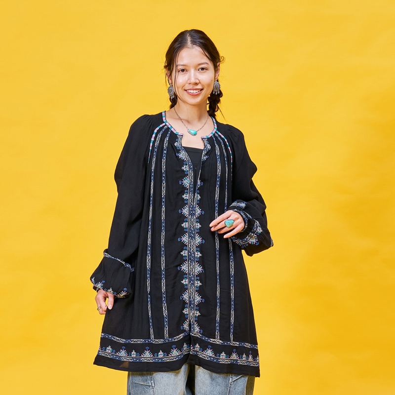 b842＊新品 NON NO リネン混 刺繍チュニック ブラウス FREDY & GLOSTER｜3D刺繍チュニックブラウス | Rakuten Fashion