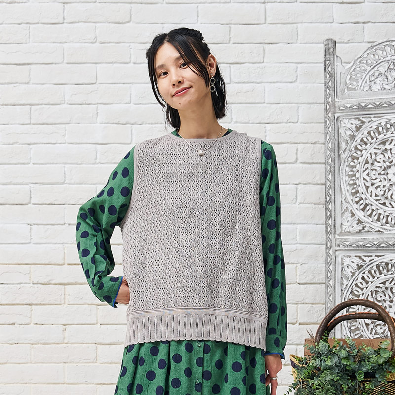 リネンコットンニット2wayベスト