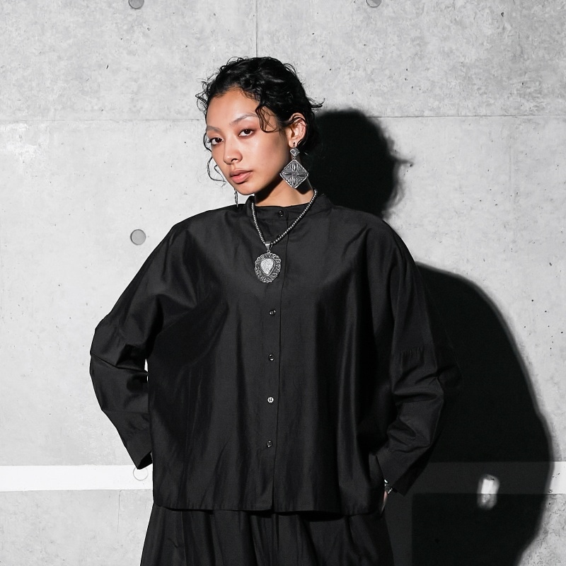 コットンシルクドロップスリーブワイドブラウス