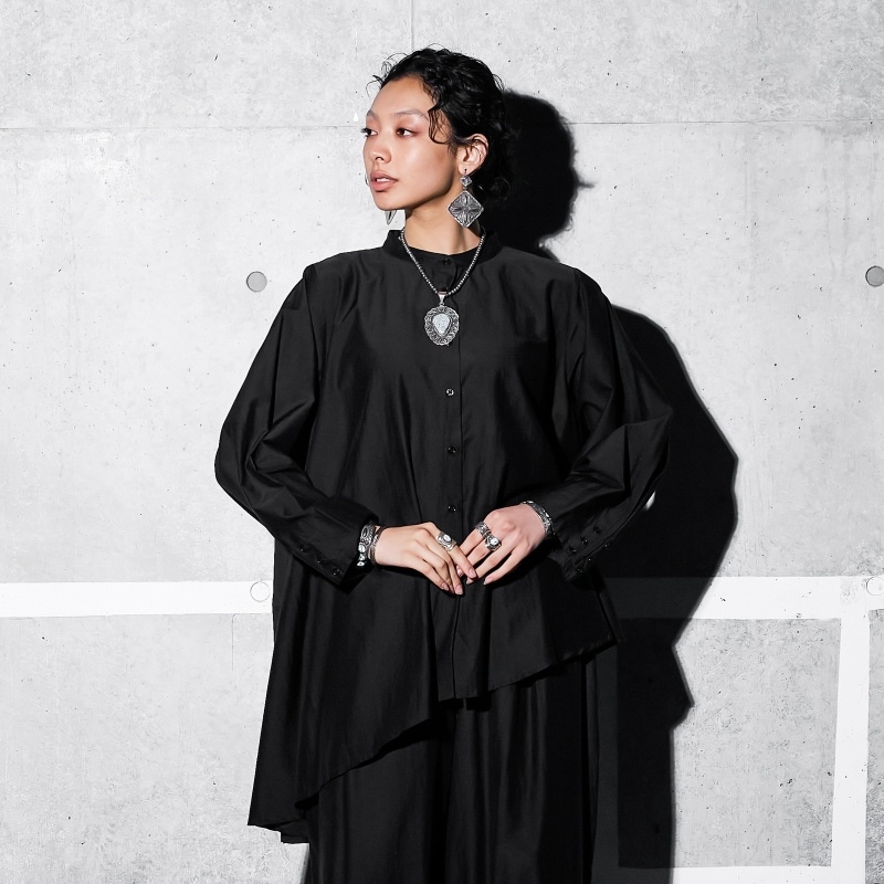 コットンシルクラウンドシャツブラウス｜マライカ公式通販