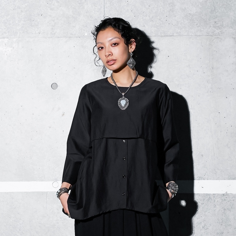 コットンシルクフェイクシャツ風プルオーバー