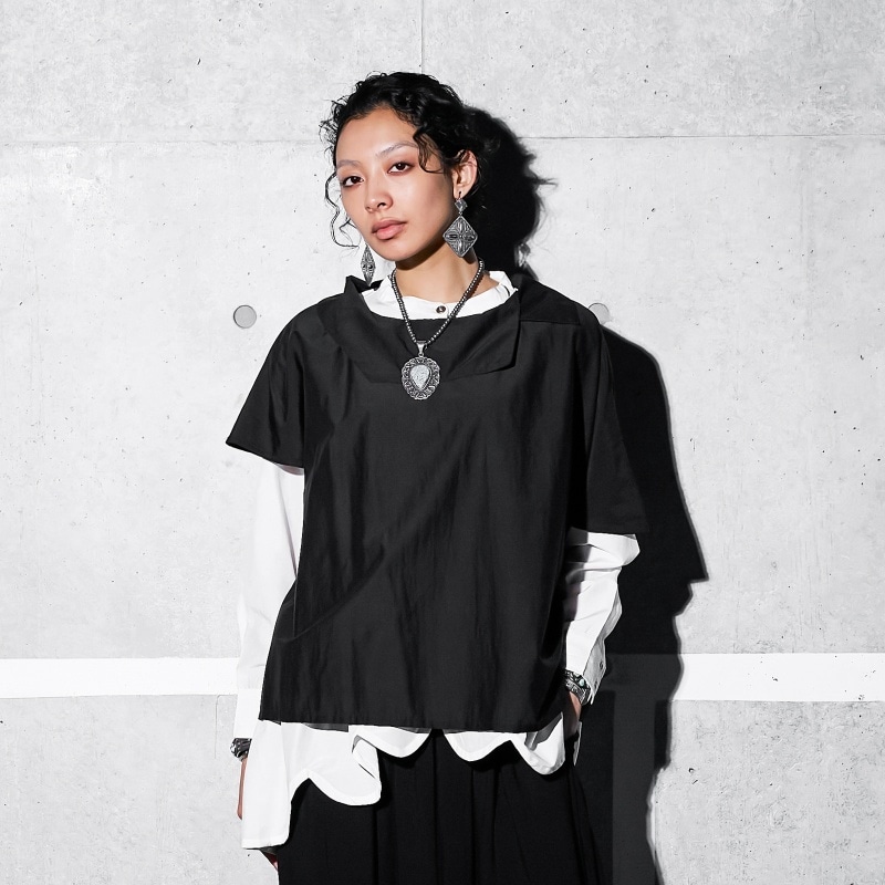 コットンシルクアシンメトリーカラープルオーバー