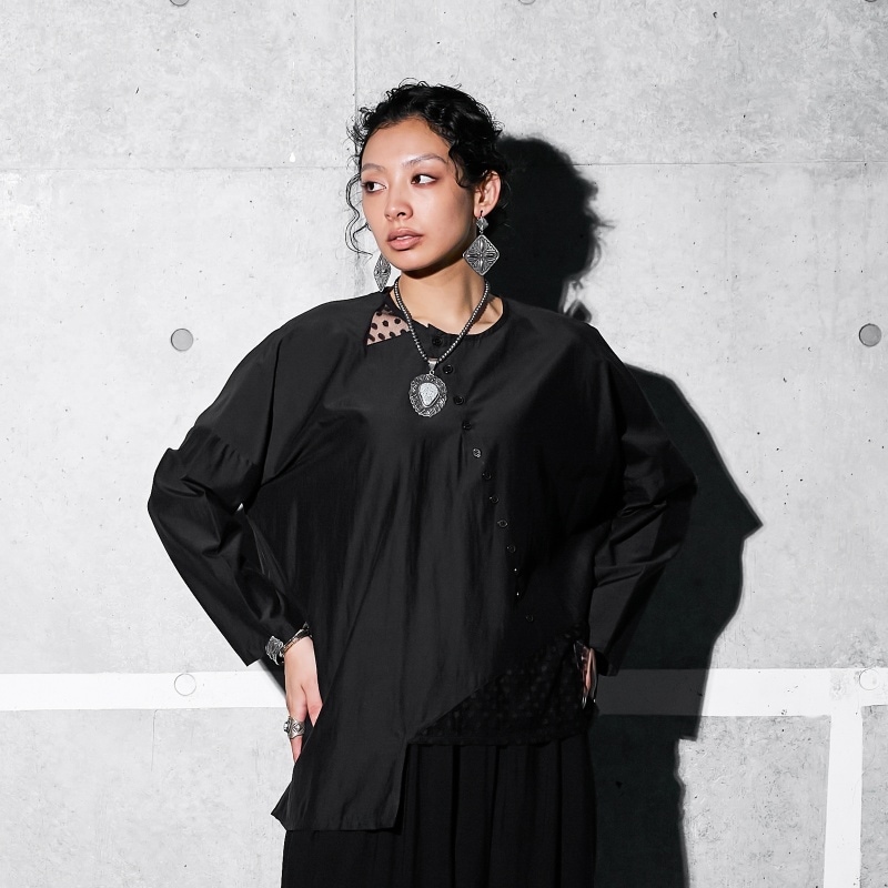 コットンシルクレースパッチプルオーバー