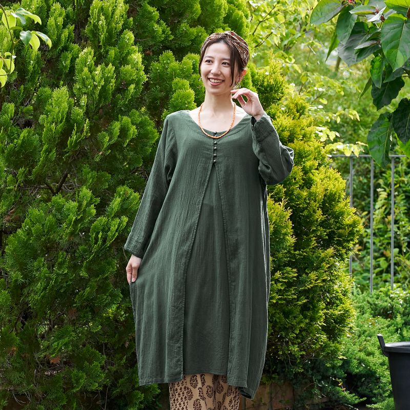 ダブルガーゼ無地レイヤーワンピース