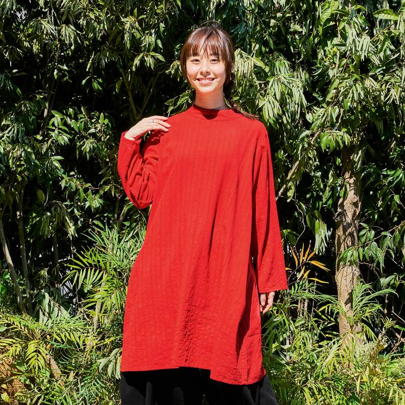 50%OFF　スラブ無地オフタートルワンピース