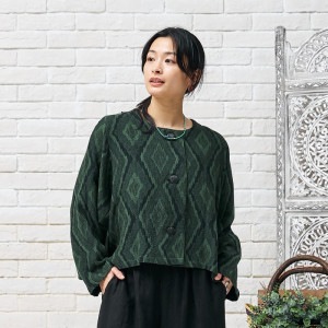 ドット柄虹色ショートジャケット イカット柄ジャガードショートジャケット N｜マライカ公式通販