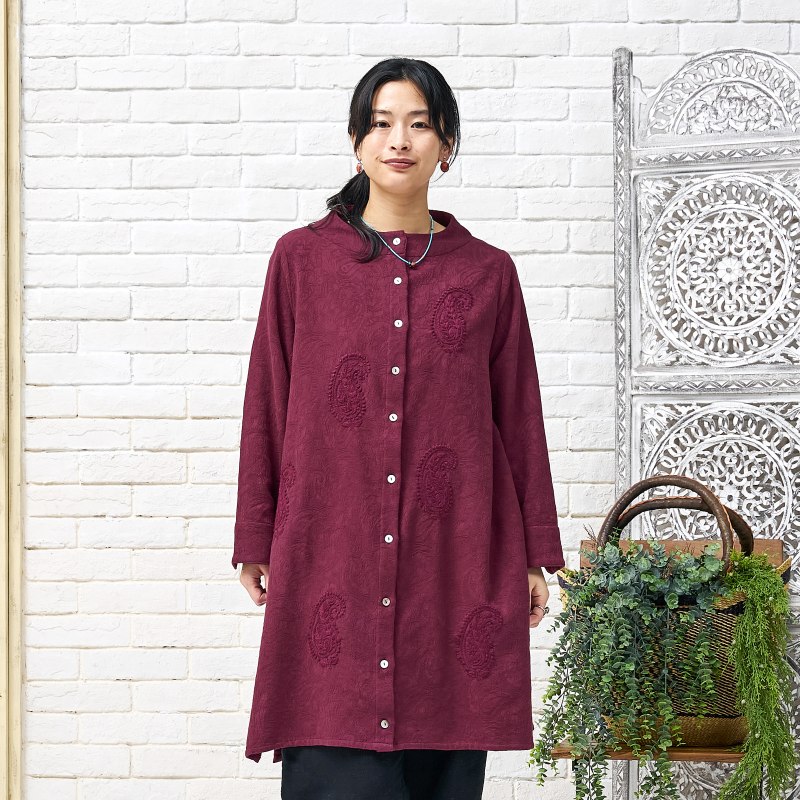 ペーズリーラクノウ刺繍チュニックブラウス