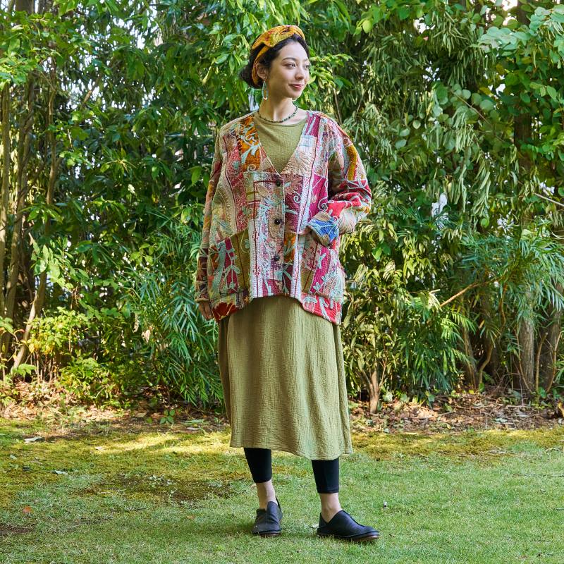 クレープ無地レイヤーワンピース