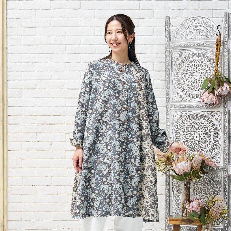 【らもん様】ハナエモリ　ジャガード織ワンピース ペーズリージャガード切替前あきワンピース｜マライカ公式通販