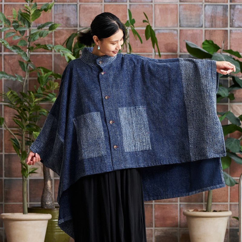 マライカ藍染ポンチョ 藍染コンビポンチョ｜マライカ公式通販